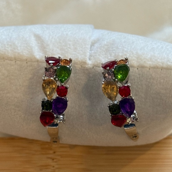 Multicolor CZ Pierced Hoop Earrings – Brand New - Picture 5 of 10
